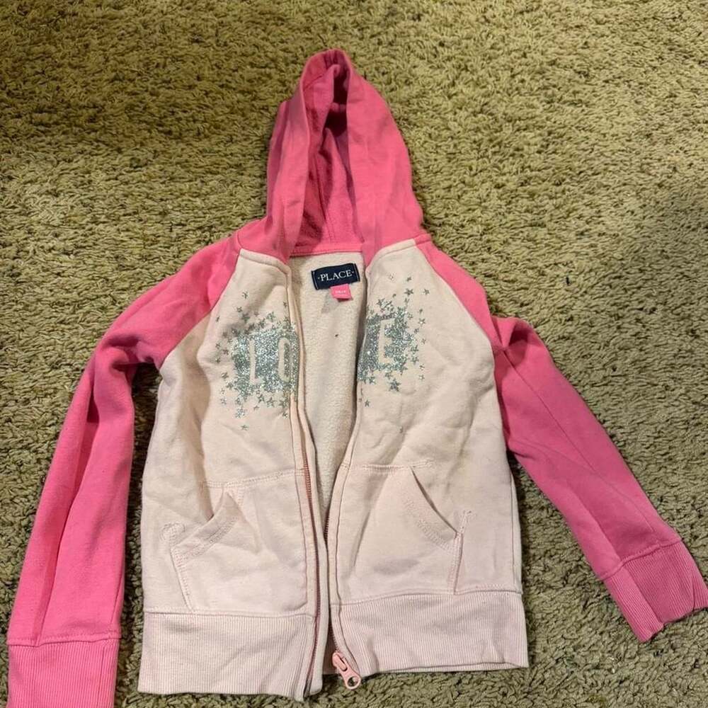 The Children's Place Full-Zip Hoodie Size XS 4 Pink Silver Love